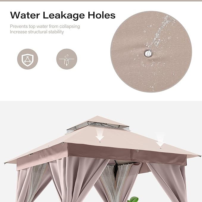 LAUSAINT HOME Outdoor Patio Gazebo 8'x8' with Expansion Bolts, Heavy Duty Gazebos Shelter Party Tent with Double Roofs, Mosquito Nettings and Privacy Screens for Backyard, Garden, Lawn, Khaki