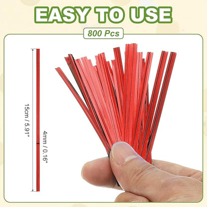 PATIKIL Bag Twist Ties 6 Inch, 800 Pcs Metallic Bread Ties for Treat Plastic Bags Gift Wrapping Candy Coffee Bag Plant Party Cake Favor, Red