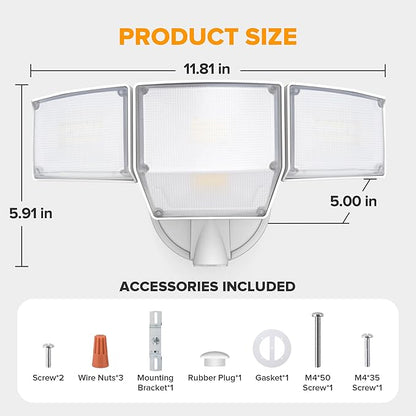 LUTEC 80W Dusk to Dawn Flood Lights Outdoor, 9000LM Super Bright LED Security Light with Photocell, IP65 Waterproof, 5000K Daylight, Hardwired 4 Heads Floodlight for Garage, Yard, Patio (White)