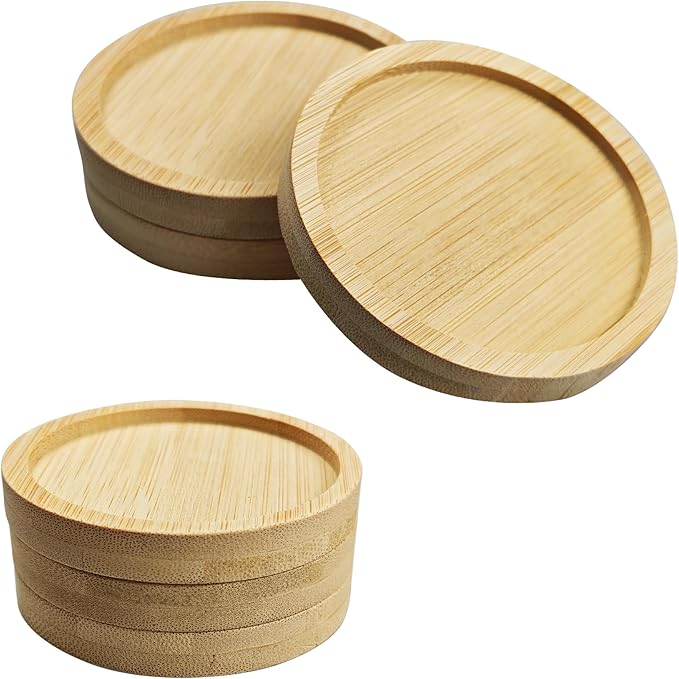 6Pcs 2.5” Bamboo Plant Saucer, Round Pot Tray for Indoor Planters, Succulent Holder Drainage Tray, Versatile Coaster Set for Home Office Decor