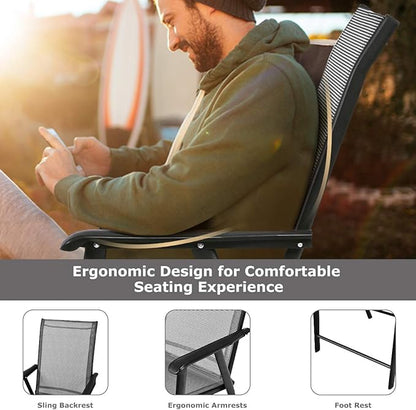 S AFSTAR Patio Chairs Set of 4, Outdoor Folding Dining Chairs with Armrests, Foldable Porch Chairs for Lawn Deck Backyard, Folding Chairs for Adults (Gray)