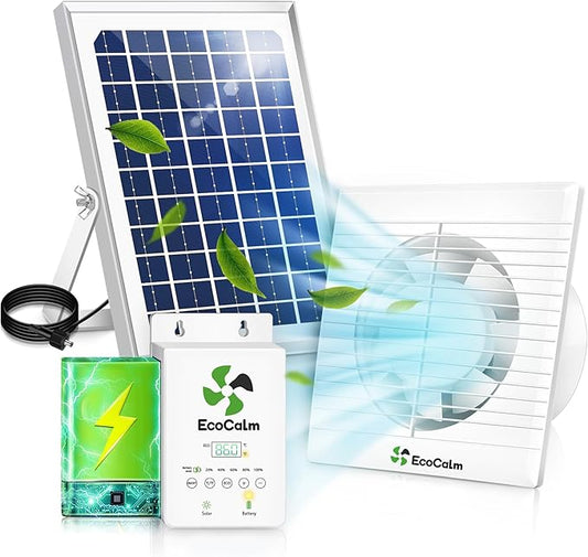 Solar Fan for Chicken Coop with Battery and Adjustable Thermostat, Solar Powered Fan with 12W Bifacial Solar Panel & 4" Exhaust Fan Accessories with Anti-backflow Valve