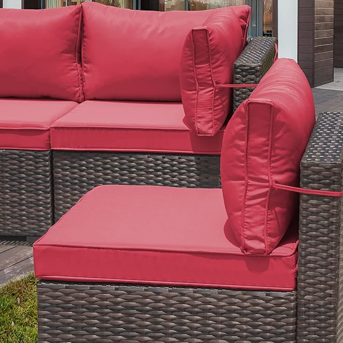 13 Pieces Outdoor Patio Furniture Set with Propane Fire Pit Table Outdoor Furniture Patio Sectional Sofa Conversation Sets w/ETL Approved 43" Gas Outdoor Fire Table & Coffee Table (Red)