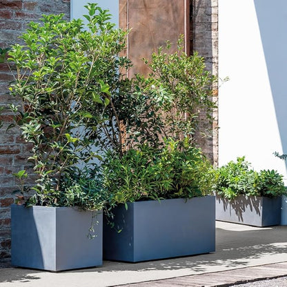 Deroma Millennium 19” Cube Planter | Lightweight & Durable Plastic | Indoor or Outdoor Pots for Plants | Includes Water Reserve & Drainage Plug | Trendy Planter for Plants, Flowers, Garden | Ash Grey