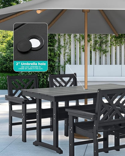 10 Piece HDPE Outdoor Dining Set for 8, Patio HDPE Furniture Set with 2 Table and Umbrella Hole, Outdoor Table and Chairs for Garden, Poolside, Backyard, Deck