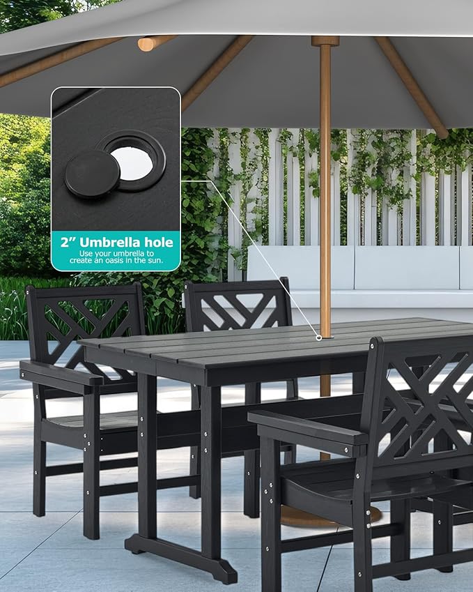 12 Piece HDPE Outdoor Dining Set for 10, Patio HDPE Furniture Set with 2 Table and Umbrella Hole, Outdoor Table and Chairs for Garden, Poolside, Backyard, Deck