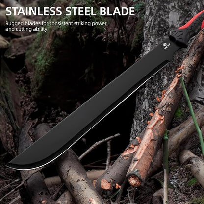 REAT Gardening Heavy Duty Machete,24" Full Tang Machete with Shaeth,Ergonomic No-Slip Handle,Machetes for Bushcraft, Outdoor Hunting, Garden Cutting Trees and Yard Work (Red)