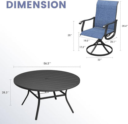 VICLLAX 9 Pieces Outdoor Dining Set, Patio Furniture Set of 8 Patio Swivel Dining Chairs and Plastic Round Patio Table with Umbrella Hole, Navy Blue Chairs & Black Tabletop