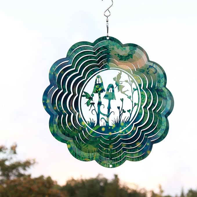 Spring Song Fairy Garden Wind Spinner, Stainless Steel, Kinetic Art, Indoor/Outdoor Hanging Decor
