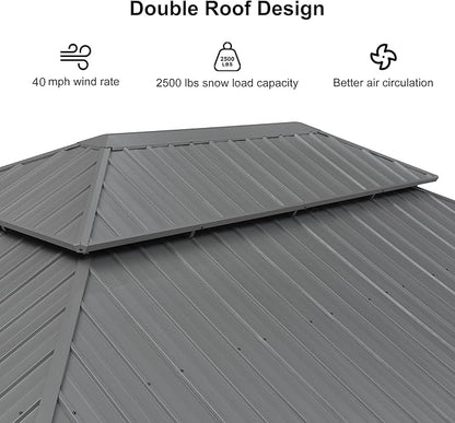 PURPLE LEAF 14' x 20' Outdoor Hardtop Gazebo with Netting and Curtains Galvanized Steel Double Roof and Aluminum Frames Permanent Wind Resistance Pavilion Gazebo for Patio Deck Garden, Light Grey