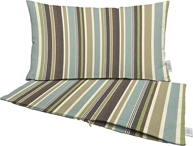RSH DECOR: Sunbrella Pillow Covers Set of 2 | Covers Only - 20" x 12" | Outdoor Lumbar Pillow Covers Crafted with Sunbrella Performance Fabric | Brannon Whisper