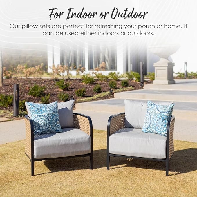 RSH Décor: Set of 4 Square Throw Pillows | Indoor/Outdoor All Weather Polyester Fabric | Decorative Accent Pillows for Patio Furniture | Reversible | 24" x 24" | Swaying Palms Aloe