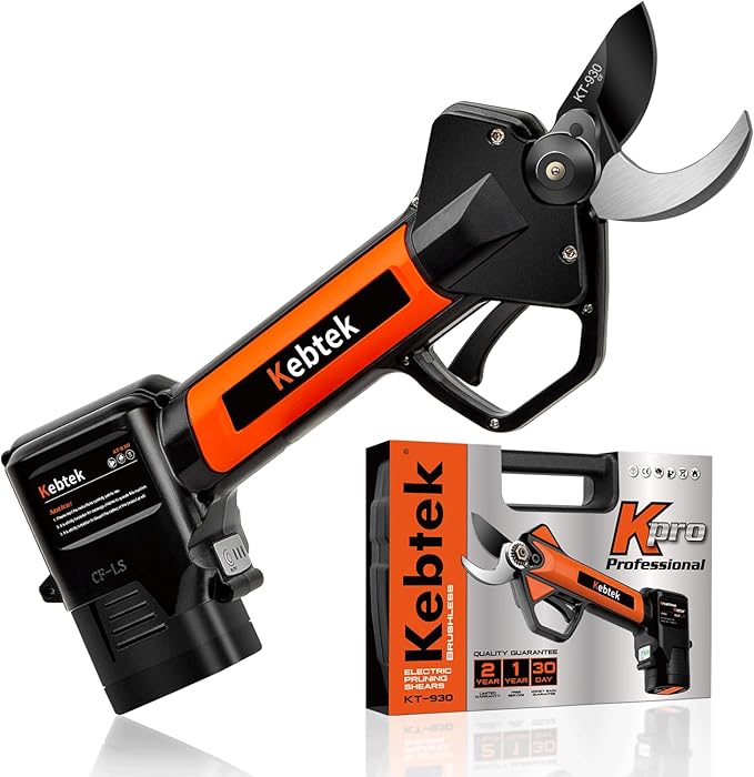 Electric Pruning Shear, Kebtek Cordless Electric Pruner Heavy Duty Electric Branch Cutter Brushless Motor with 2PCS 2500mAh 8-10H Working Time, 30mm (1.18 Inch) Cutting Diameter (KT930) Smooth-CUT