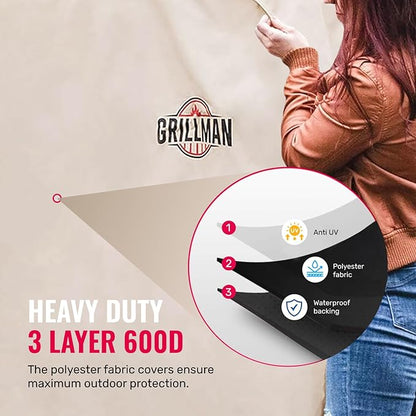 Grill Cover by Grillman, Tan, 64 Inch, BBQ Outdoor Grill Covers, Charcoal & Gas Grills, Waterproof, Rip-Proof, Weather-Resistant, Anti-UV, Barbecue Cover for Weber, Genesis, Charbroil, Nexgrill, etc