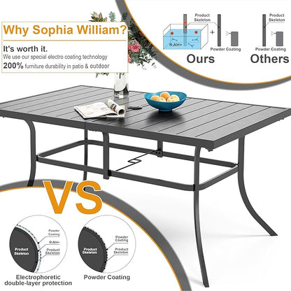 Patio Outdoor Table and Chairs Set with Umbrella Navy, Patio Dining Sets for 6, 7 Pieces Patio Table Set Clearance for Backyard Deck Porch Outside, Metal Table with Hole & Cushioned Rattan Chairs