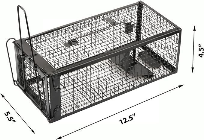 2-Pack Rat Traps Humane Live Mouse Vole Chipmunk Trap Cage for Indoors and Outdoors (Black)