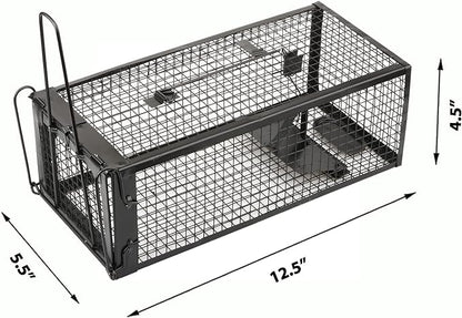 2-Pack Rat Traps Humane Live Mouse Vole Chipmunk Trap Cage for Indoors and Outdoors (Black)