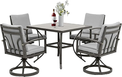 HAPPATIO 5-Piece Patio Outdoor Dining Set - All Aluminum Outdoor Patio Table and Chairs Set for 4 includes 1 Square Dining Table and 4 Swivel Dining Chairs, Patio Outdoor Dining Set for Lawn or Garden