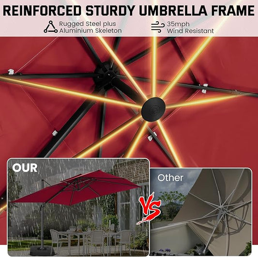 Hotime 10ft Cantilever Umbrella Outdoor Patio Umbrella Windproof Heavy Duty Double Top Offset Patio Umbrella Cantilever Pool Umbrella with 360°Rotation for Garden Deck Pool, Wine Red