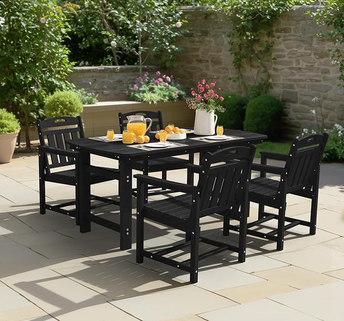 Ciokea HDPE Outdoor Dining Set 5-Piece Patio Table and Chairs with Umbrella Hole, All-Weather Patio Dining Set for 4, Durable Patio Furniture Set for Backyard, Garden, Lawn & Poolside, Black