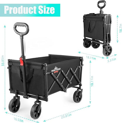 Collapsible Wagon, 360lbs Load Capacity, Small Wagon carts Foldable with Wheels, Heavy-Duty Steel Frame, 600D Oxford Fabric, Ergonomic Handle, Wear-Resistant, Perfect for Outdoor, Garden, Grocery