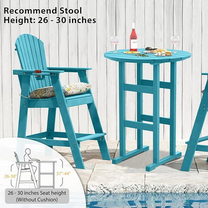 Sundale Outdoor Adirondack Round Bar Table, 39 Inch Height Patio Large Pub Table for 4, All Weather HDPE High Top Bistro Counter Tabl for Outside Deck Porch Balcony Poolside (Teal)