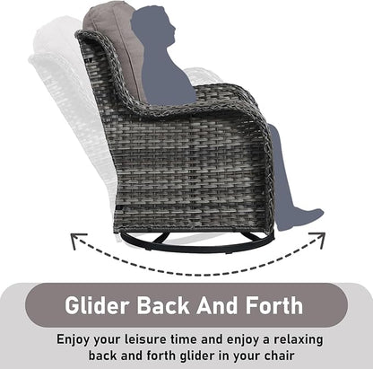 Wicker Outdoor Conversation Set-6 Pieces Outdoor Wicker High Back Couch with Swivel Rocker Chairs Patio Furniture for Deck Poolside Backyard-Grey/Grey