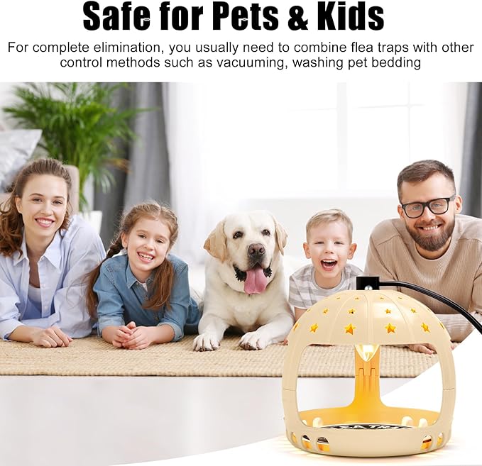 Flea Traps for Inside Your Home, 2025 Flea Treatment for Home, Electric Flea Killer for House Indoor, 2 Packs Flea Light Traps w/ E12 Bulbs & 10 Sticky Discs