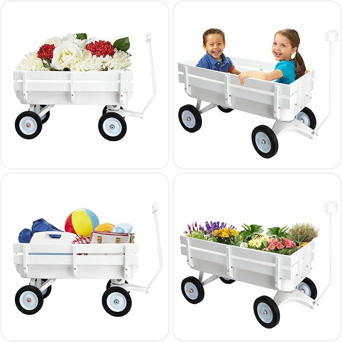 All Terrain Wagon,Heavy Duty 33Inch Sport Cargo Wagon with Removable Wooden Side Panels,Big Tires and Wide Grip Handle,Ideal for Weddings and Flower Girls,White