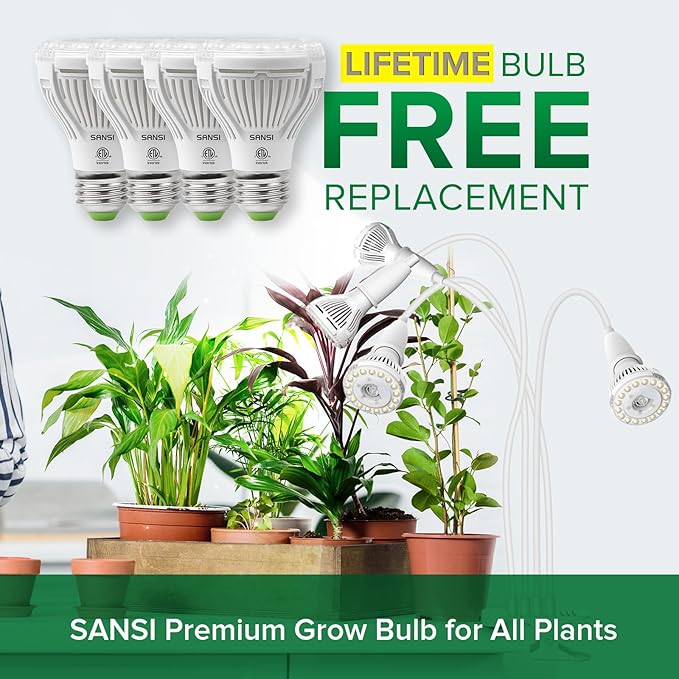 SANSI LED Grow Lights for Indoor Plants, 600W Full Spectrum Clip-on Gooseneck Grow Light with Ceramic Tech.,40W Power Plant Light with Optical Lens for High PPFD, Lifetime Free Bulbs Replacement White