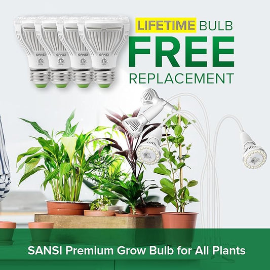 SANSI LED Grow Lights for Indoor Plants, 600W Full Spectrum Clip-on Gooseneck Grow Light with Ceramic Tech.,40W Power Plant Light with Optical Lens for High PPFD, Lifetime Free Bulbs Replacement White
