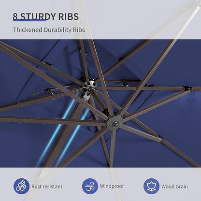 JZAC & QZYD 10 X 13 FT Cantilever Patio Umbrella with Base Included Outdoor Large Offset Double Top Heavy Duty Rectangle Umbrellas with 360° Rotation for Deck Backyard Garden, Navy