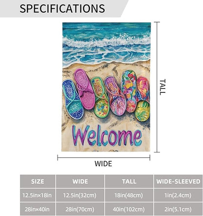 Flip Flops Beach Garden Flag Vertical Double Sided Outdoor Yard Flags 12.5x18 Inch Burlap Banners Vertical Double Sided for Outdoor Decor Lawn