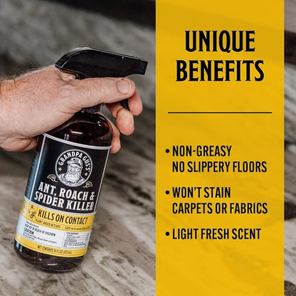 Grandpa Gus's Natural Spider and Insect Control Bundle - Non-Toxic Ant, Roach & Spider Killer Spray (16 oz) with Spider Repellent Pouches (10 Pouches), Safe Home and RV Pest Solution