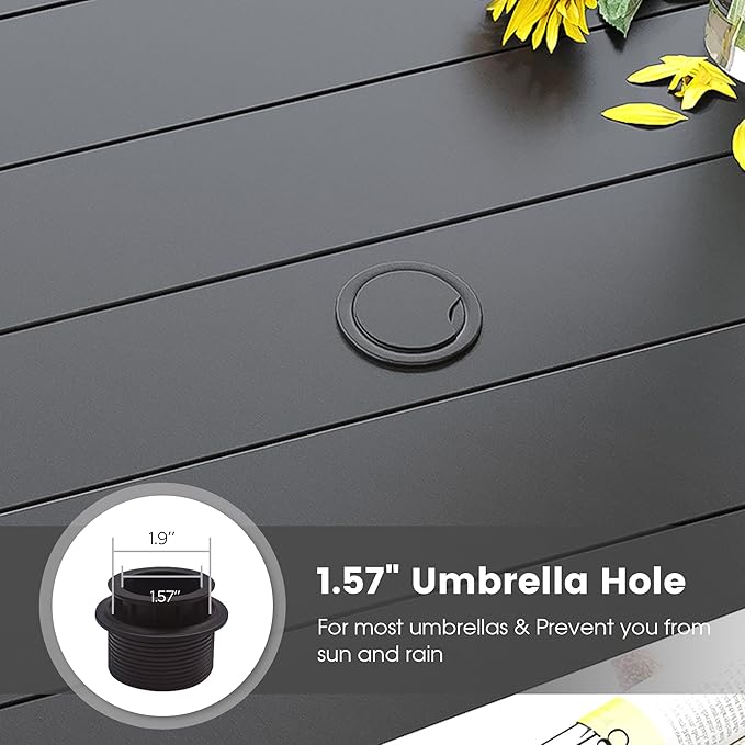 DIFY Patio Round Dining Table, 47.5" All Weather Round Outdoor Table with 1.57" Umbrella Hole for 6 Person, Perfect for Lawn Poolside and Backyard, Black