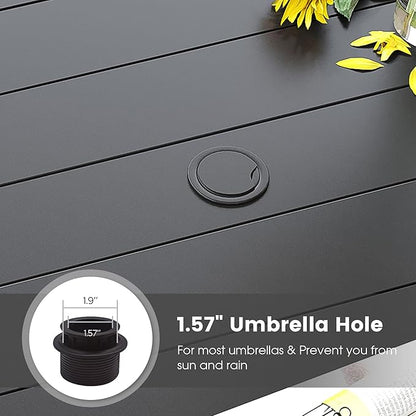 DIFY Patio Round Dining Table, 47.5" All Weather Round Outdoor Table with 1.57" Umbrella Hole for 6 Person, Perfect for Lawn Poolside and Backyard, Black