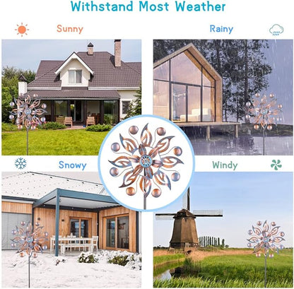 VEWOGARDEN 2PCS Metal Wind Spinners, Waterproof Wind Sculptures & Spinners Small Garden Art Outdoor Wind Spinner Kinetic Wind Spinner for Yard and Lawn