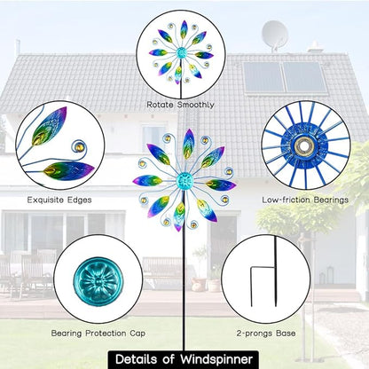 Metal Wind Spinners Outdoor 10” Dia Wind Spinners for Yard and Garden Kinetic Windmill Waterproof Wind Sculptures & Spinners for Patio Lawn Decor(37.8” H)