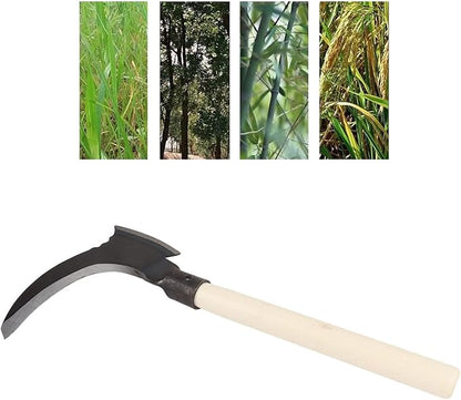 Weeding Sickle, High Manganese Steel Double Sickle Gardening Multipurpose Manual Agricultural Weeding Tools for Gardening Tools (Single Cutter Head, Wooden Stick)