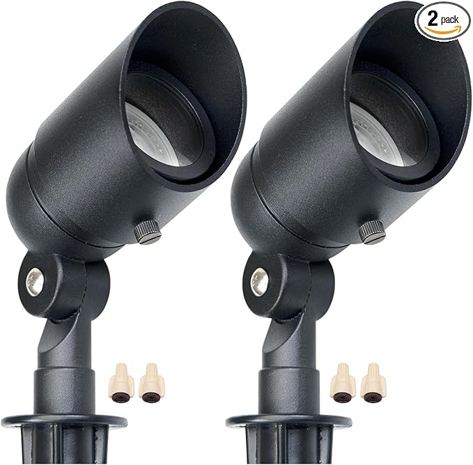 Lumina Lighting® 5W Landscape lighting 12V Landscape Lights Low Voltage Landscape Spotlights Warm White Waterproof Outdoor Replaceable LED Bulb for Garden, Lawn, Porch, Patio and Yard (Black) (2-Pack)