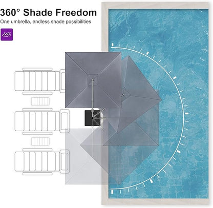 PURPLE LEAF 10 FT Cantilever Patio Umbrella with Base Outdoor Aluminum Offset Square Umbrella with 3 Years Fade Resistance Recycled Fabric and 360-degree Rotation for Deck Pool Gard, Mist Grey