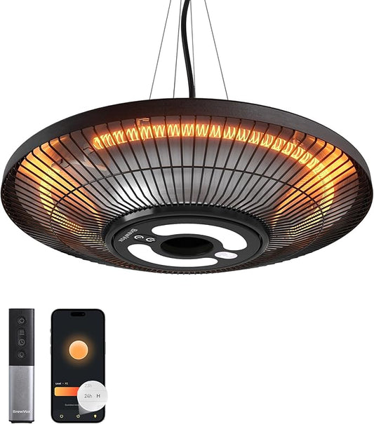 Carbon Infrared Outdoor Patio Hanging Heater with LED Night Light, Smart App-Controlled Remote On/Off, 24H Timer for Living Room, Bedroom, Garage