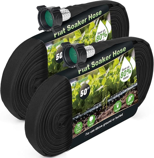Flat Soaker Hose 100FT(50FT*2) for Efficient Watering Tree Durable Double Layer Design for Gardens Lawns and Vegetable Fields (100FT)