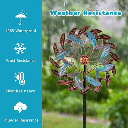 360° Wind Spinners Outdoor,13” Kinetic Wind Spinner,Yard Art Windmill with Metal Stake,Vintage Metal Wind Sculptures & Spinners,Waterproof Pinwheels Large Wind Spinner for Yard and Garden