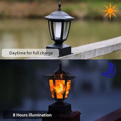 Dynaming Solar Flame Post Lights Outdoor, Solar Powered Lamps Fence Post Cap Lights, Flickering Flame LED Lantern Decorative Waterproof for Garden Deck Patio, Fit 4x4, 5x5 or 6x6 Wooden Posts, 4 Pack