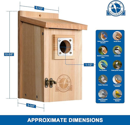 Bird Houses for Outside 1-1/2” Entrance Hole Cedar Birdhouses with Metal Guard Outdoor Bluebird Wren Swallow Finch Asssembly Required