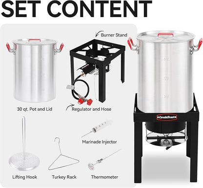 Aluminum 30 Qt. Turkey Fryer Pot Set, 50,000 BTU, Propane Burner for Outdoor Cooking, TFS3000L-SC