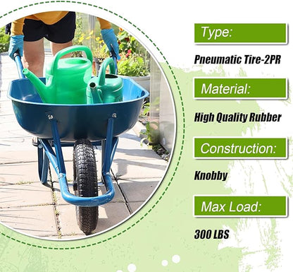 2-Pack 4.80/4.00-8" Pneumatic Wheelbarrow Wheel and Tires with 3"- 6" Center Hub and 3/4" Bushings for Wheelbarrow and Yard Cart Garden Wagon, Black