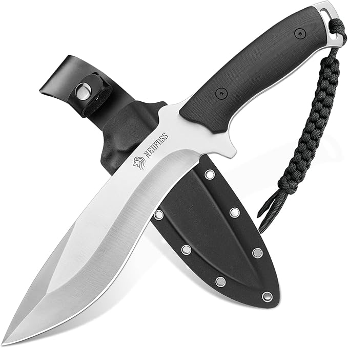 NedFoss Kukri Survival Knife with Sheath, 6" Full Tang Fixed Blade Hunting Knife with G10 Handle for Outdoor, Camping and Survival, Camping Gifts for Men