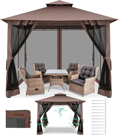 COBIZI Gazebo with Improved Cold-Proof Nettings Winter Gazebos on Clearance Heavy Duty Gazebo Double Roof with Metal Frame Gazebo Tent for Patio, Deck (Frame Thickened)